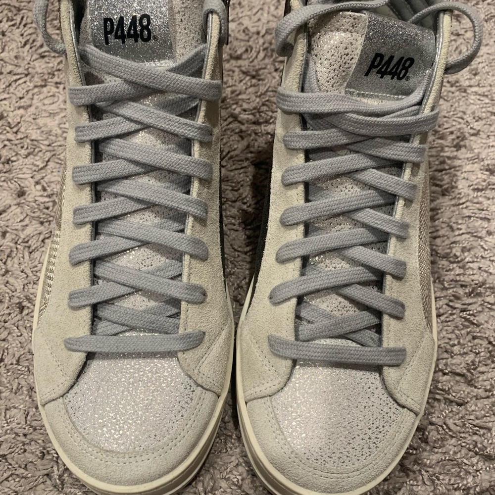 P448 Silver/Gray/Gold High-Top Sneakers NWT